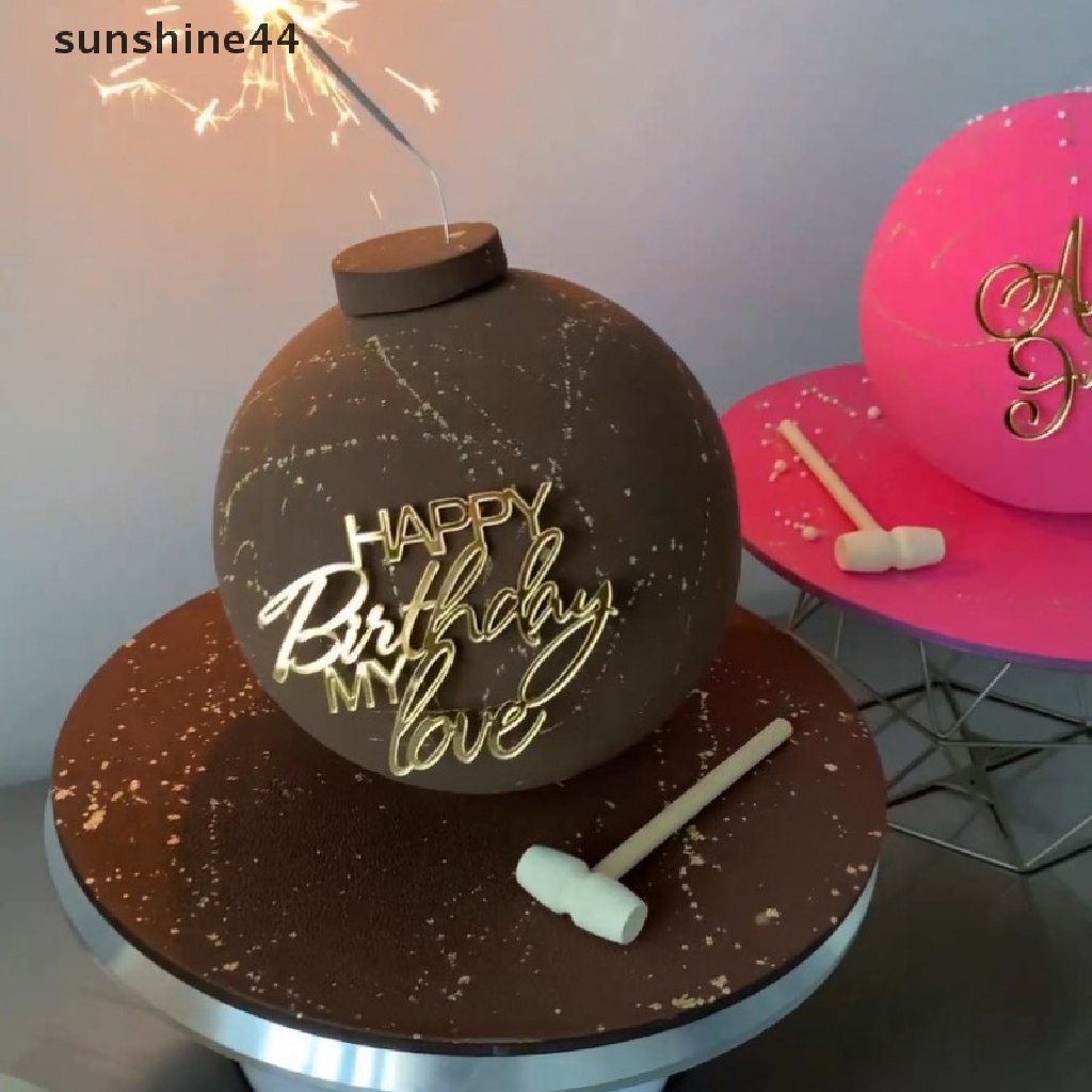 Sunshine 1Pc Topper Kue Happy Birthday Unik Gold Akrilik Topper Cupcake Ulang Tahun ID