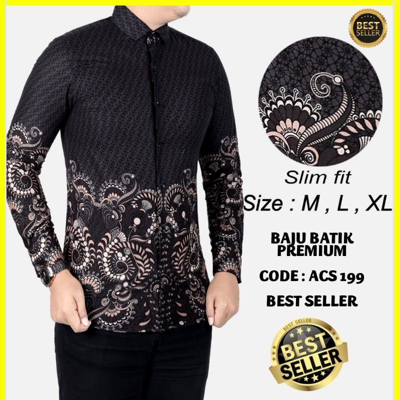 BAJU KEMEJA BATIK PRIA SLIMFIT LENGAN PANJANG MEWAH SLIM FIT D345 PREMIUM KEMEJA BLD JAKARTA