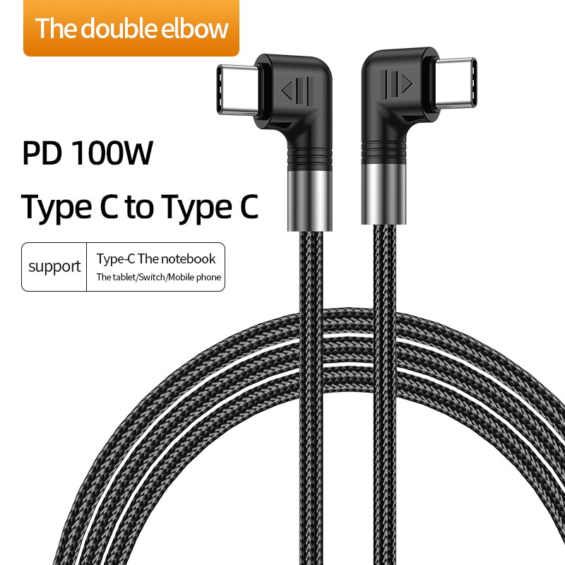 Double Elbow USB-C 5A PD Kabel Pengisian Super Cepat TypeC Ke Type C/iPhone 100W 30W 0.5m 1m 2m 3m Untuk iPhone Samsung