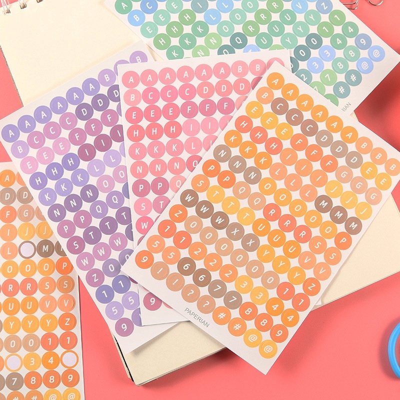 Kreatif Gradien Warna Buku Pegangan Stiker Permen Berwarna Polkadot Digital Huruf Inggris Stiker DIY Goo Card Notebook Dekoratif Patch