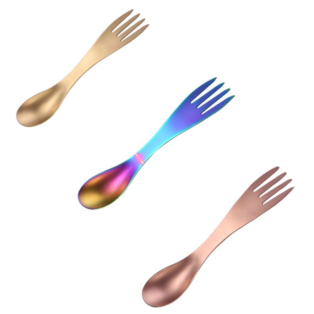 Nickolas1 Sendok Gurita Digunakan Di Kedua Ujung Perlindungan Lingkungan Camp Fruit Fork Titanium Plated Gold Sendok Garpu Peralatan Makan Luar Ruangan Dessert Spoon Can Opener Bottle Opener Fork