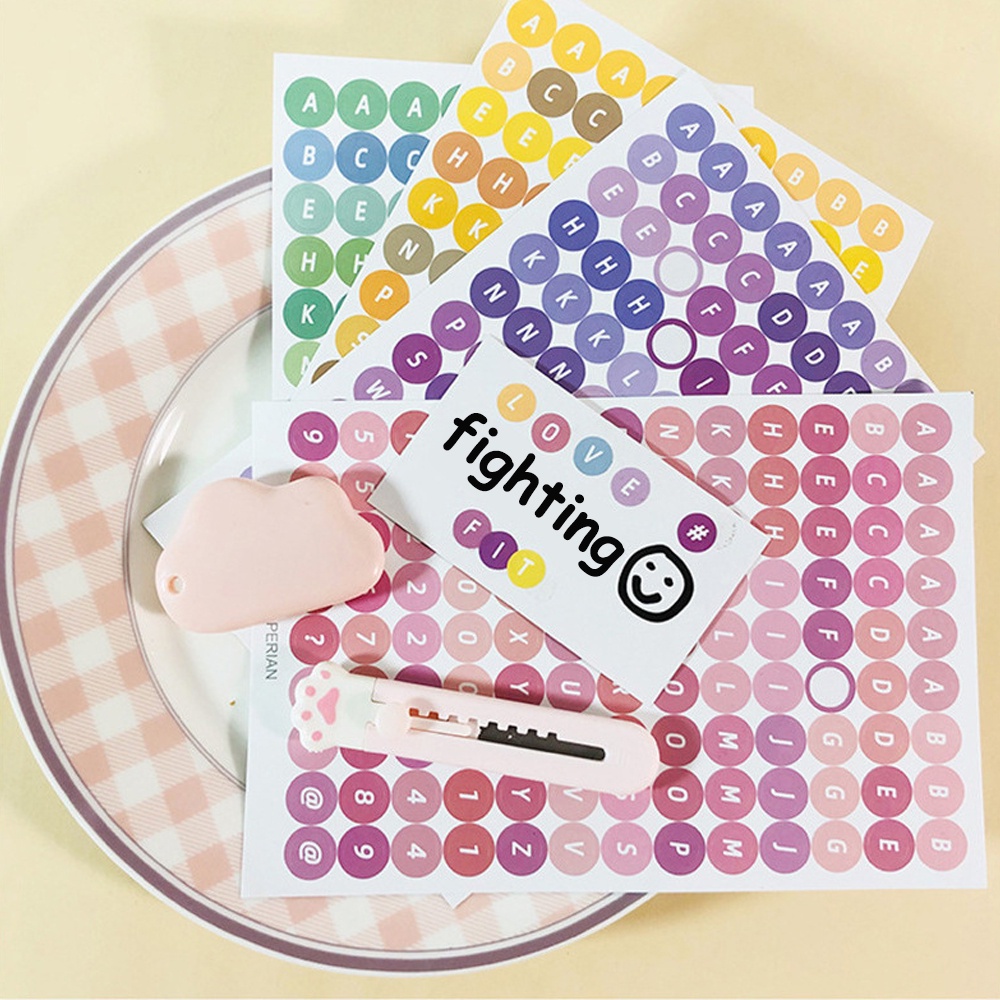 Kreatif Gradien Warna Buku Pegangan Stiker Permen Berwarna Polkadot Digital Huruf Inggris Stiker DIY Goo Card Notebook Dekoratif Patch