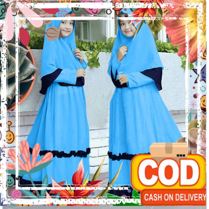 Gamis Anak Perempuan Kitty Kids FREE HIJAB Untuk Anak Usia 2 -15 Tahun Moscrepe / jotol hijau botol