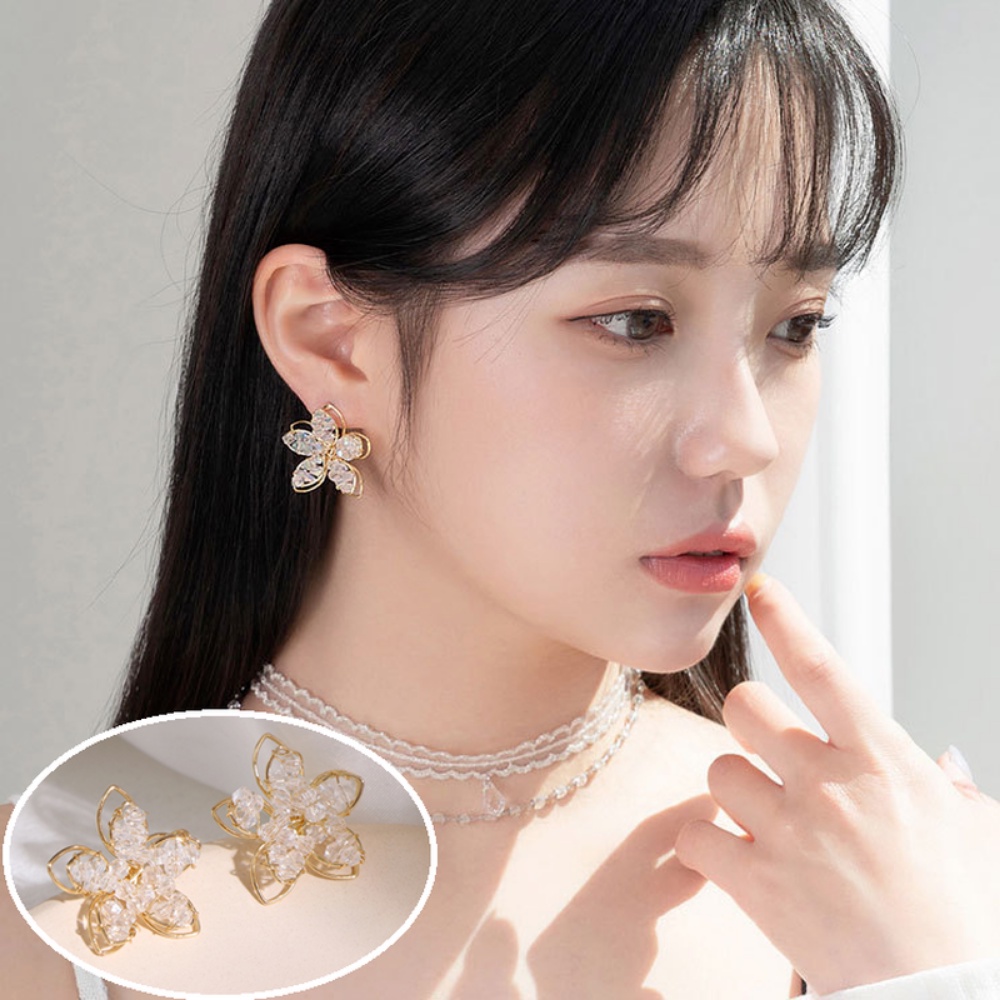 Fashion Anting Stud Bunga Kristal Ganda Untuk Wanita Perhiasan Aksesoris Hadiah SWET HEART JEWELRY