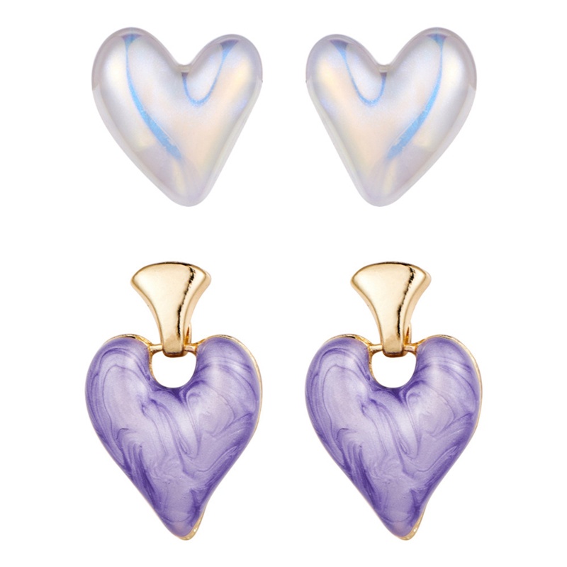 Fashion Anting Perhiasan Korea Alloy Warna Akrilik Love Heart Drop Earrings Untuk Wanita