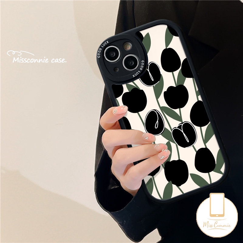 Case Realme C35 C15 C25Y C12 C17 C2 C3 C11 C53 C31 C20A C21Y C30 C20 C25s 9i 8 5i 8i 7i 6s 6i 6 5 8Pro C21 GT C17 Simple Bunga Tulip Hitam Couple Cover