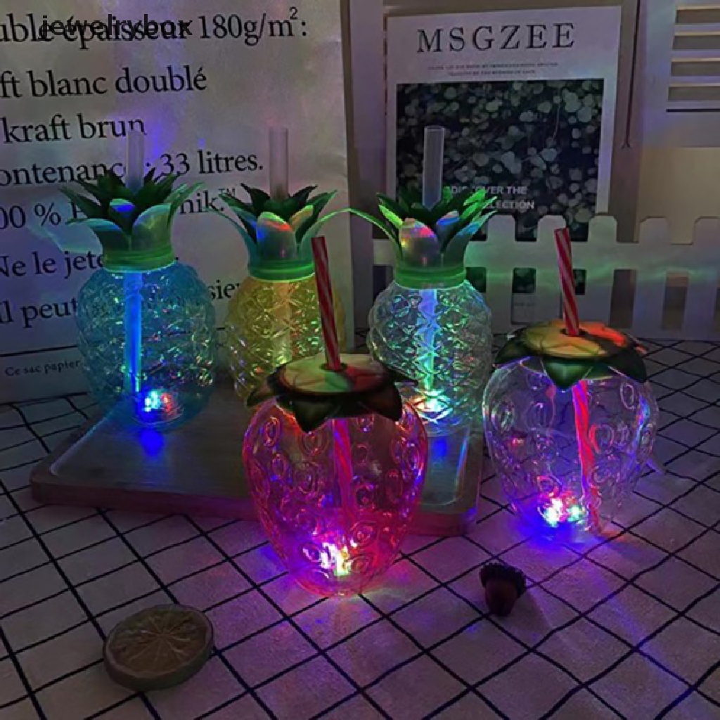 [jewelrybox] Spring Strawberry Straw Botol Air portable Nanas Gelas Plastik Untuk Musim Semi Pernikahan Baby Shower Pesta Ulang Tahun Desktop Decor Butik