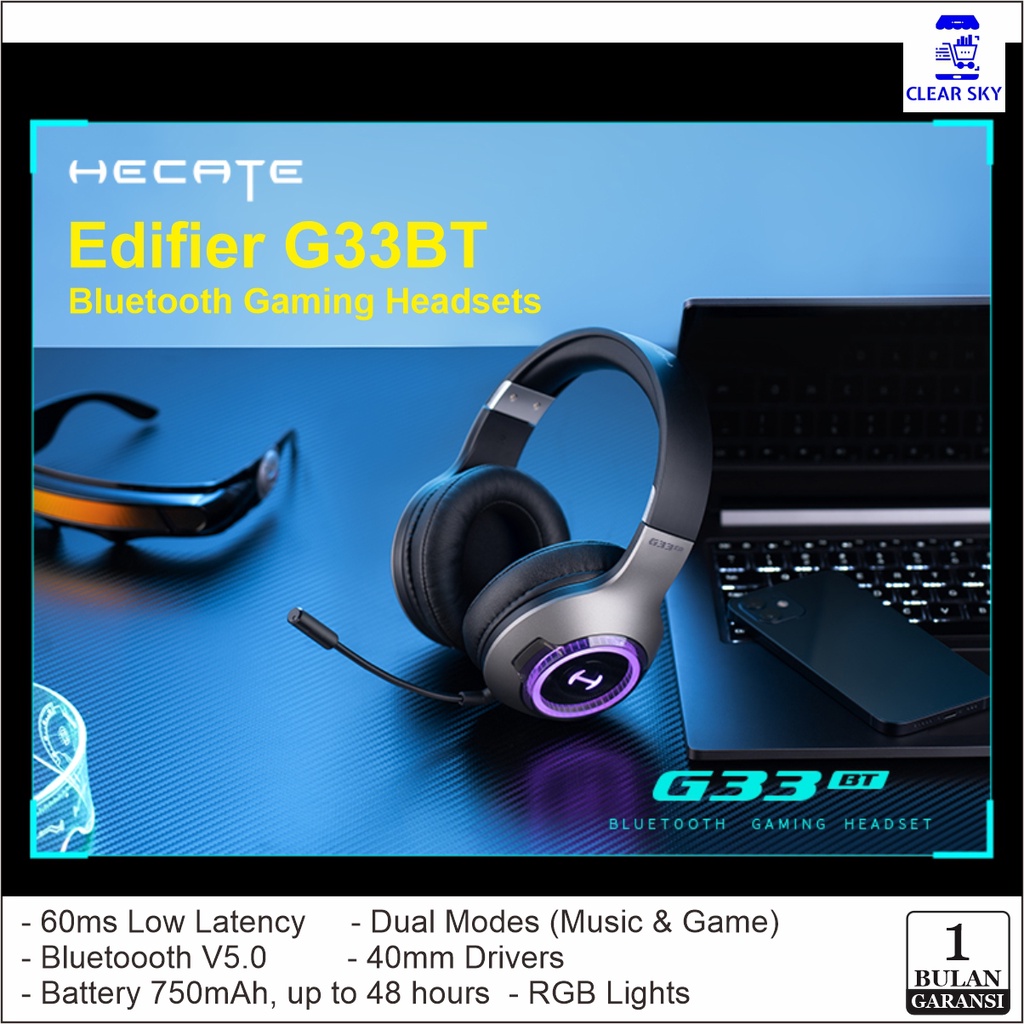 Edifier G33BT Hecate Low Latency 60ms Bluetooth V5.0 Gaming Headphone Headset with Detachable Mic
