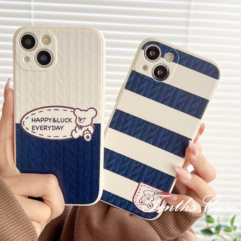 Casing Infinix Hot 20 20s 20i 12 12i 12Play 11 2022 10 9 Play Note 10 Pro Smart 6 6Plus 52020 2023 Motif Garis Biru Dan Putih Bear Phone Case Silicon Cover