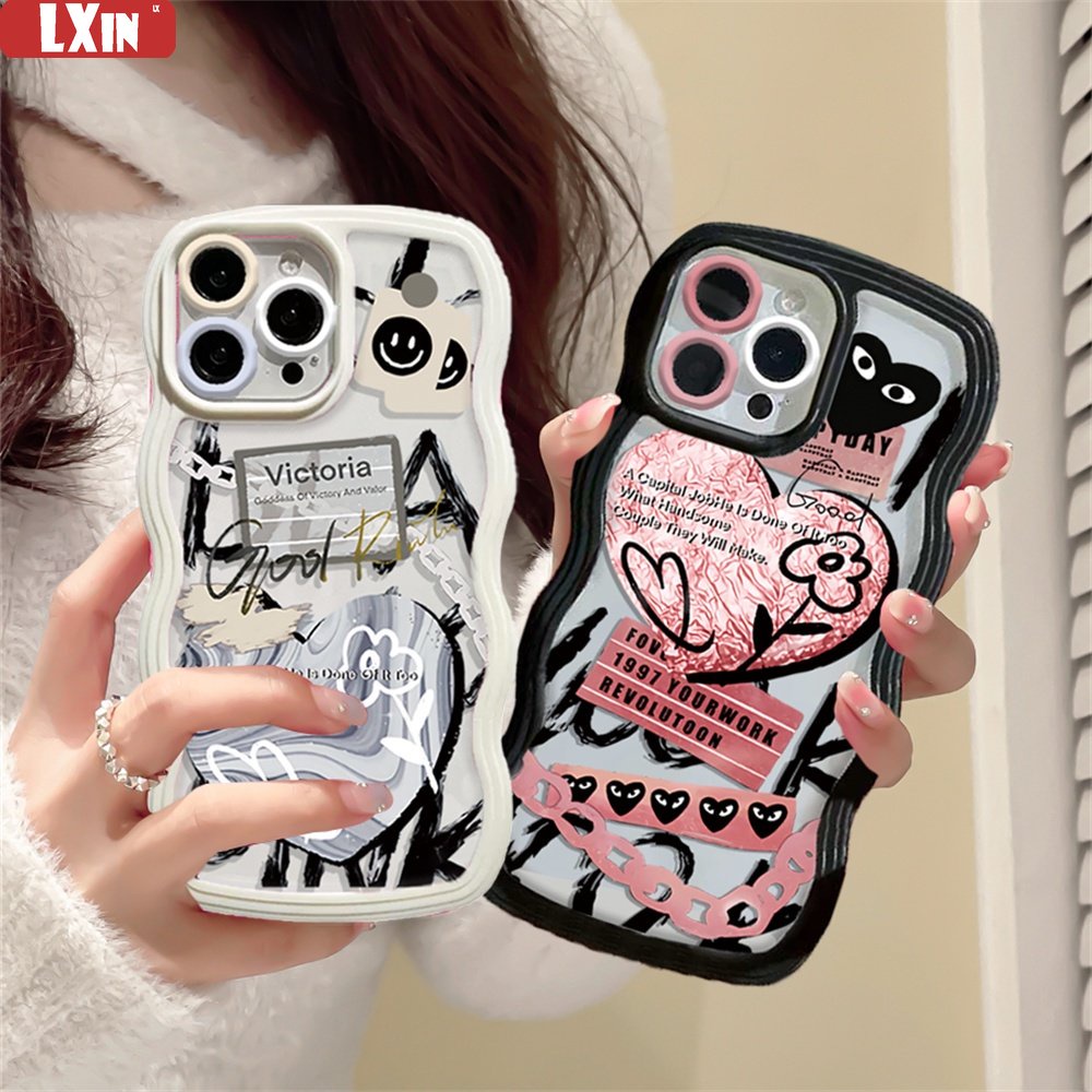 Case OPPO A17 A77S A57 A17k A16 A16K A16E A55 A95 A96 A94 A76 A74 A12 A5s A15 A54 A7 A53 A3s A31 A52 A92 F9 F11 Merek Lucky Floral Smiley Graffiti Love Heart Wavy Phone Cover