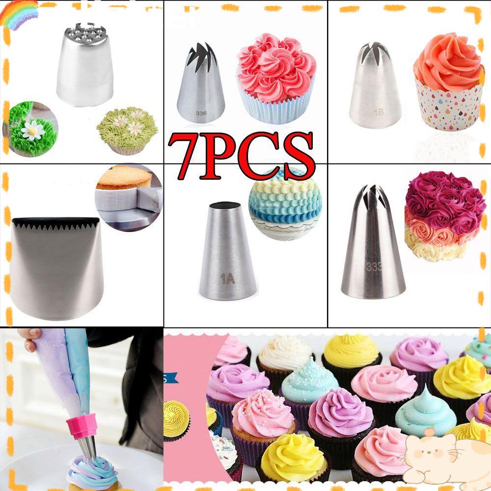 Solighter 7PCS/Set Icing Piping Nozzle Bakery Ice Cream Pastry Tips Cupcake Cetakan Kue