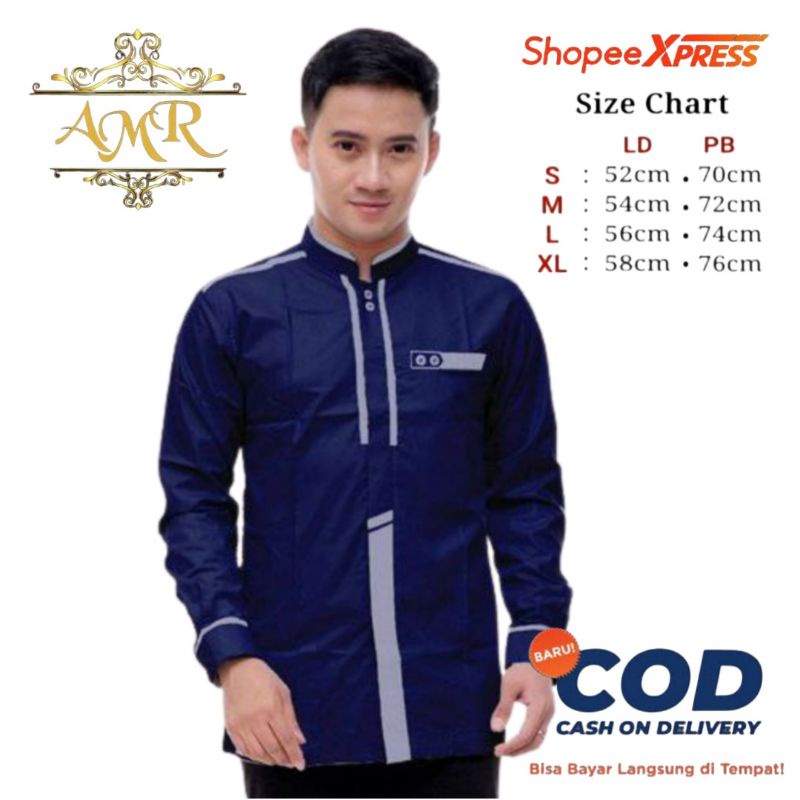 M baju muslim pria lengan panjang warna biru seragam hadroh model terbaru koko pria masakini bisa co