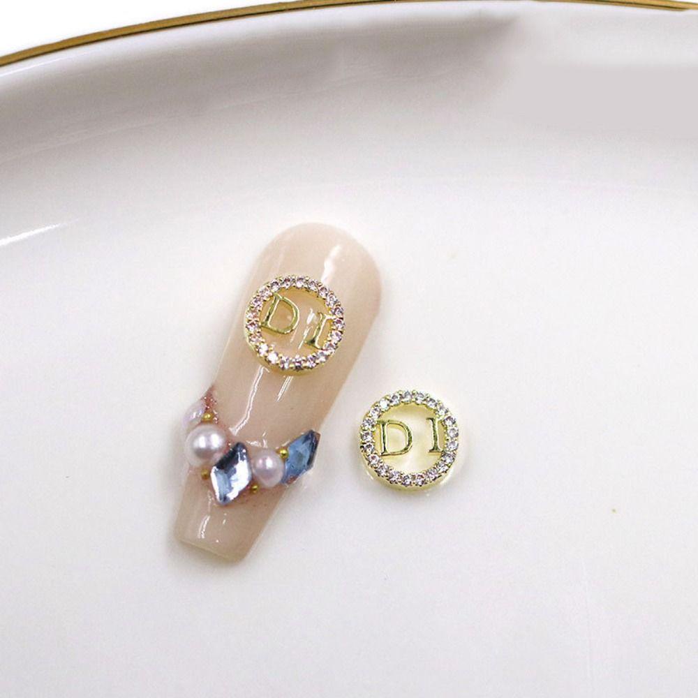 Agustina Dekorasi Perhiasan Kuku 3D 10pcs Profesional Logam Paduan Kuku Decal Rhinestones