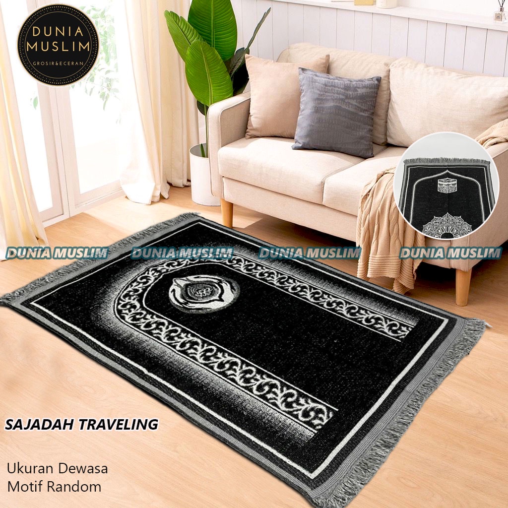 Sajadah Turki Traveling Ukuran Dewasa Morif Kiswah Kusus Hitam Perlengkapan Sholat Pakaian Muslim Se