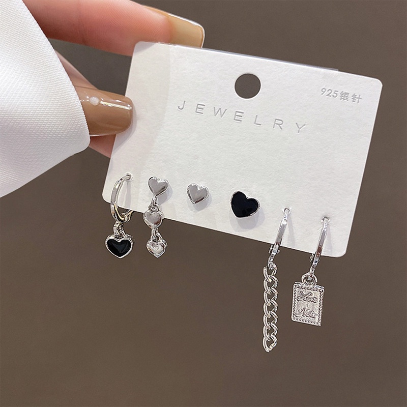 6pcs/set Warna Silver Rantai Rumbai Logam Cinta Hati Anting Tidak Teratur Geometris Cherry Hoop Earrings Untuk Wanita Hadiah Perhiasan