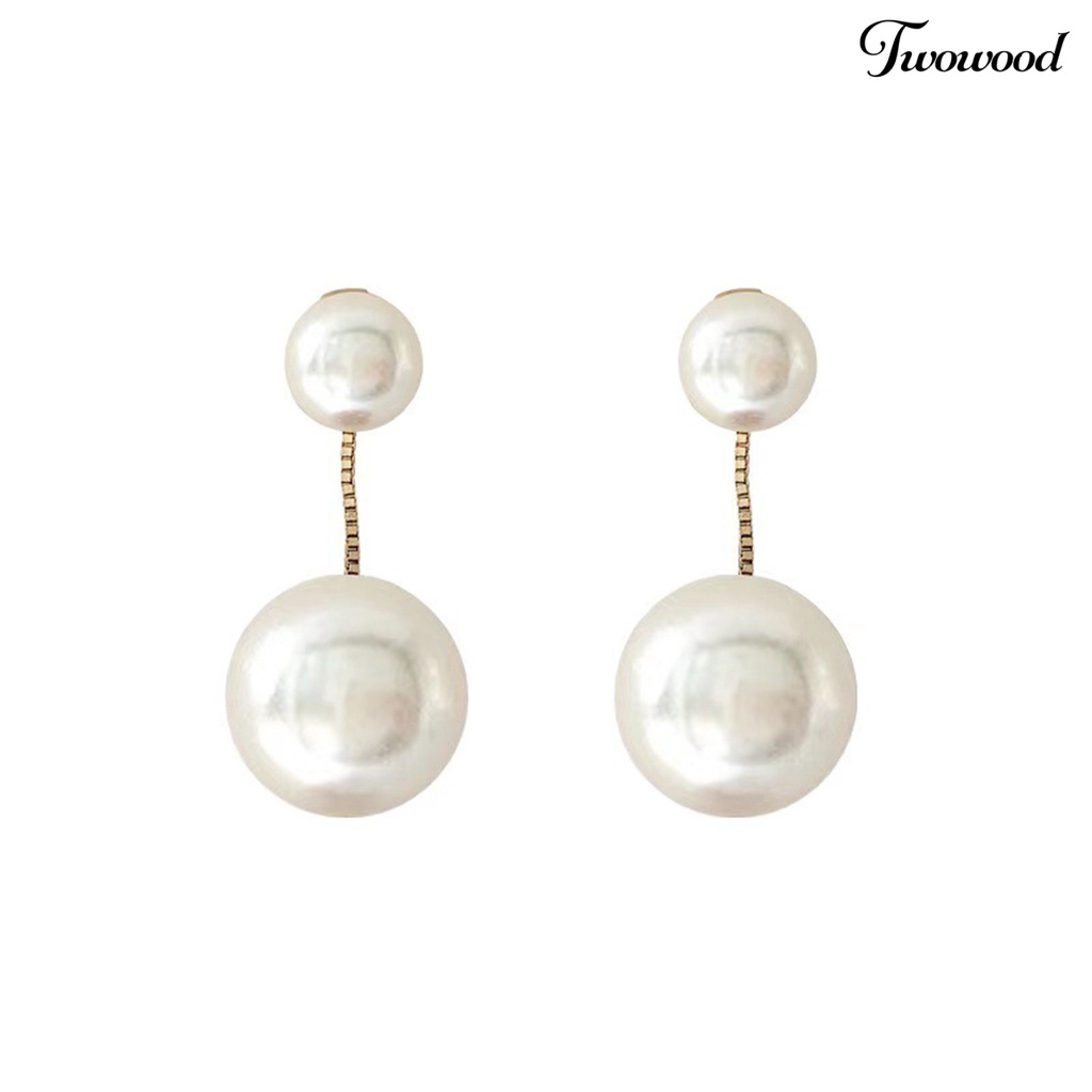 Twowood 1pasang Menjuntai Anting Elegan Telinga Dekorasi Tindik Temperamen Mutiara Imitasi Panjang Rumbai Stud Earrings Aksesoris Fashion