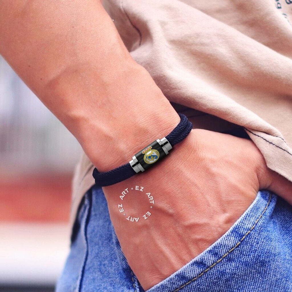 Gelang Premium Football Club Bola Real Madrid Model Infinity Tali Nylon Pengait Magnet Stainless Steel
