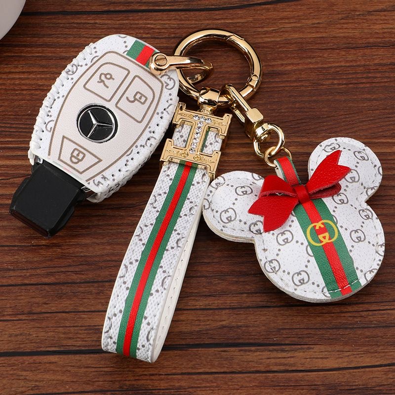 Mercedes-benz Kulit Asli car smart Key Cover Case Bag keyless remote holder Gantungan Kunci keyring casing Pelindung A-Class C-Class E-Class