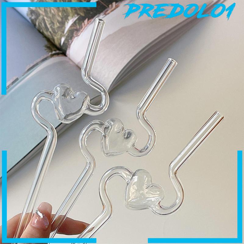 [Predolo1] Reusable Glass Drinking Straw Easy to Clean Curved for Home Bubble Tea Water