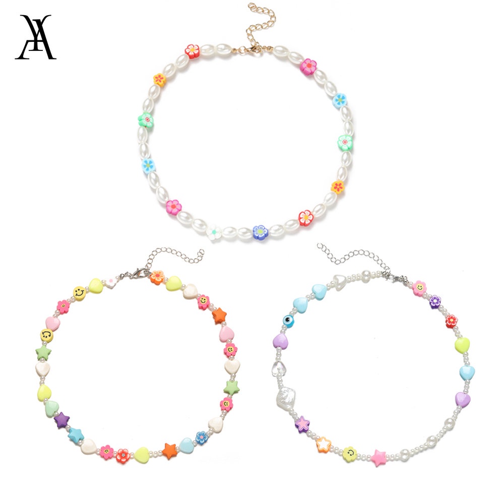 AY(CN) Kalung Choker Rantai Manik-Manik Mutiara Warna-Warni Untuk Wanita