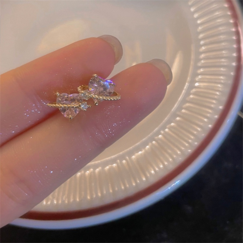 Sweet and Cool Pink Zircon Earrings Ins Simple Design Love Ear Bone Stud Earrings Women's New Style  Sexy Girl Jewelry