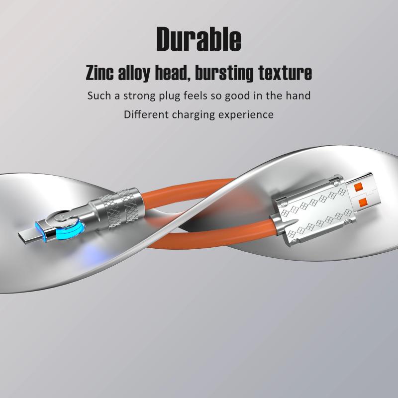 Usb Type-C Silikon Cair 120W 6A Kabel Pengisian Super Cepat 180derajat Rotating Elbow Zinc Alloy Gaming Charging Cable Untuk Xiaomi