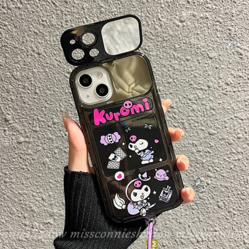 IPHONE Casing Ponsel Cermin Make Up Flip Kreatif Kompatibel Untuk Iphone11 Pro Max XR 78 Plus X XS Max 13 14 12 Pro Max SE 2020 Kartun Lucu Indah Kuromi Mirror Soft TPU Silicon Back Cover