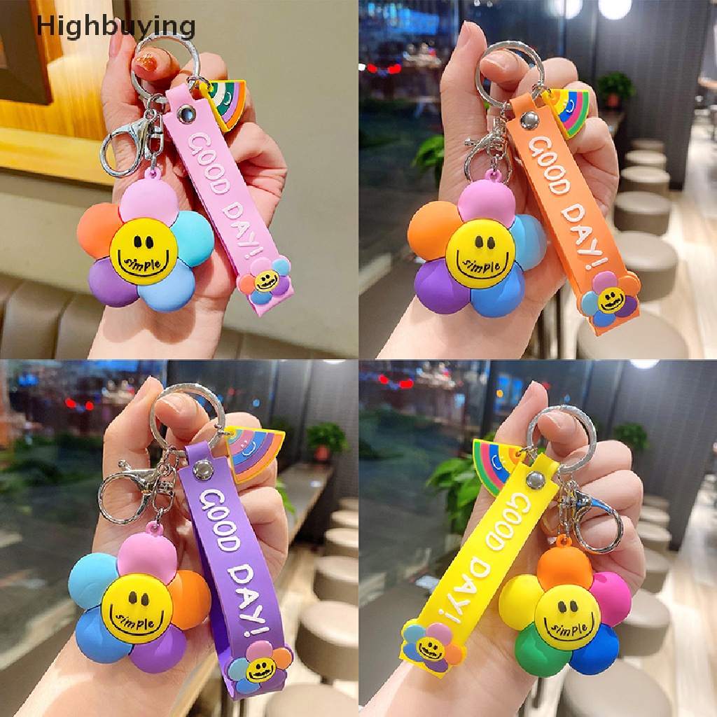 Hbid Kepribadian Kreatif Lucu Kartun Warna-Warni Smiley Bunga Liontin Gantungan Kunci Wanita Tas Mobil Accessries Glory