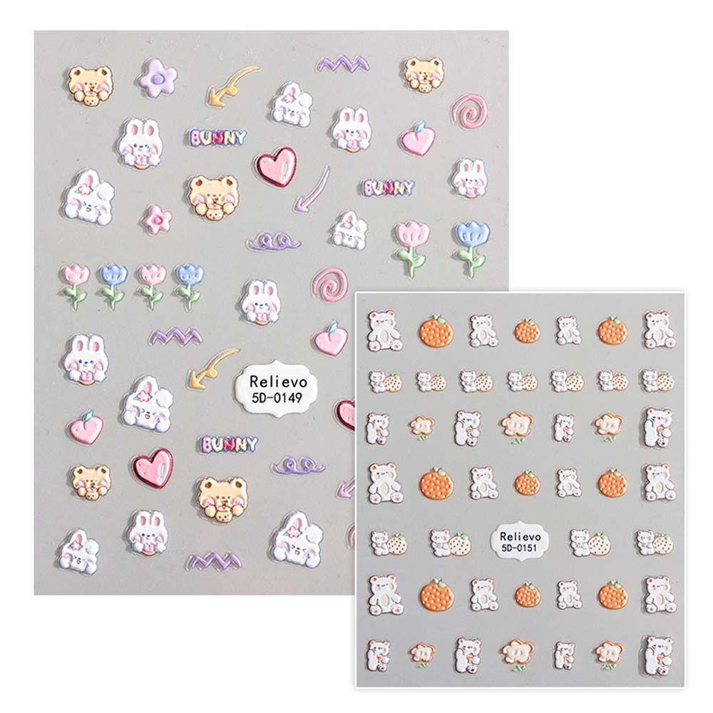 Mxbeauty Stiker Kuku Kartun Lucu Ins Gaya Cinta Hati Hewan Manikur Aksesoris Beruang Dekorasi Nail Art