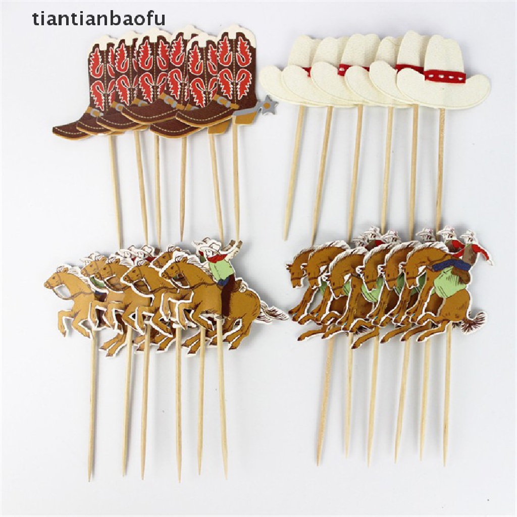 [tiantianbaofu] 24 Pcs Koboi Barat cupcake topper Pesta Ulang Tahun Anak party kids cake decor supplies Butik