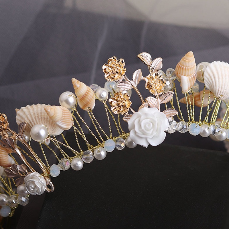 Mermaid Headband Mutiara Shell Mahkota Untuk Bridesmaid Pantai Pernikahan Aksesoris Rambut Bridal Kerang Tiara Prom Headpiece