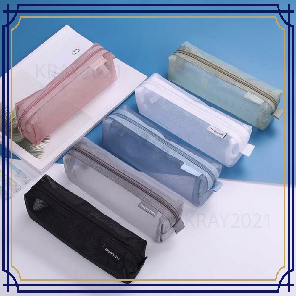 Tempat Pensil Jaring Simple Stationery Mesh Zipper Bag -AT800