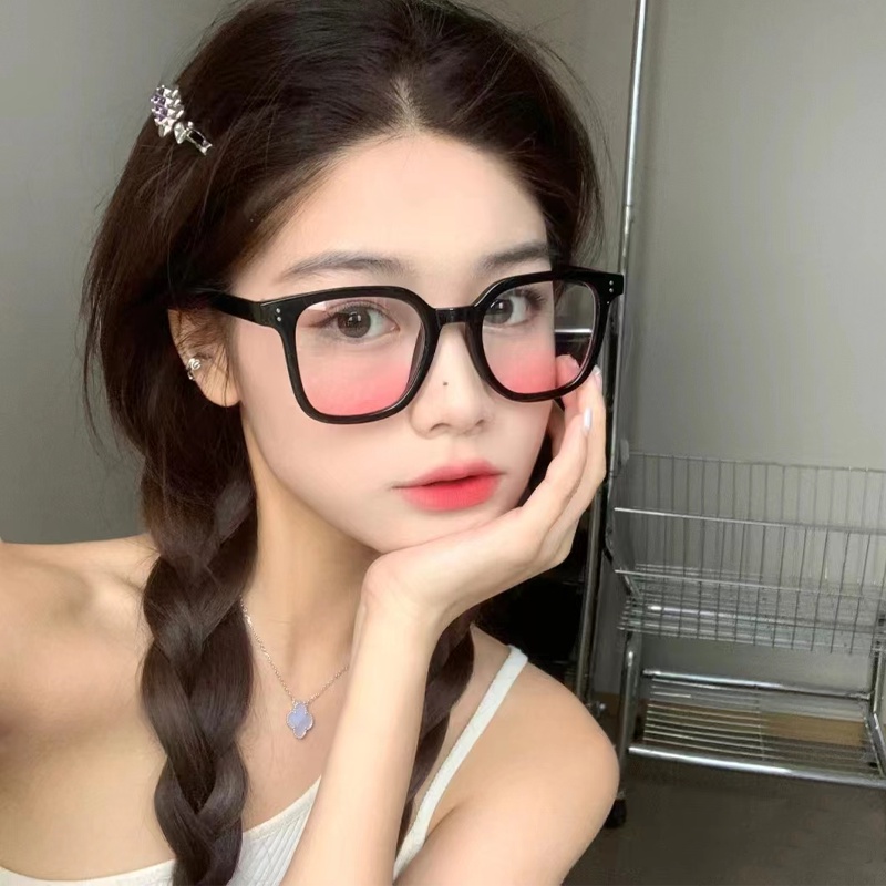 Papaozhu Korea Bingkai Hitam Pink Shade Lens Blush Sunglasses Untuk Wanita Perempuan Kacamata Kecantikan Trendy Eyewear Daily