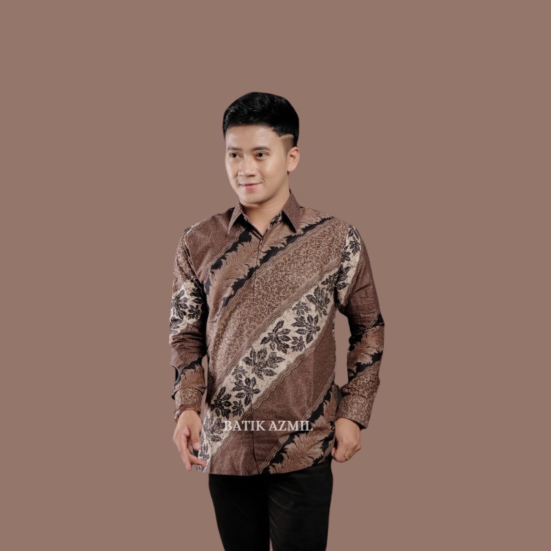 Kemeja Batik Pria Modern Lengan Panjang Casual Modis Slim Fit Trendy Masa Kini OL 160