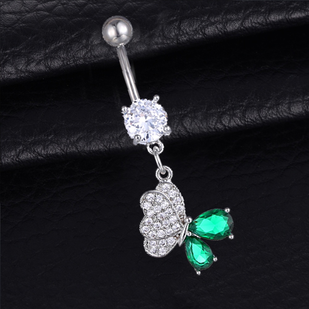 Drop Liontin Pusar Cincin Kristal Kupu-Kupu Zirkon Menjuntai Tindik Pusar Stainless Steel Belly Button Rings