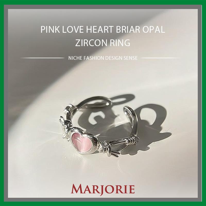 Rasa Desain Pink Love Thorn Opal Zirkon Cincin  Wanita Cincin Fashion Keren Manis-MJD