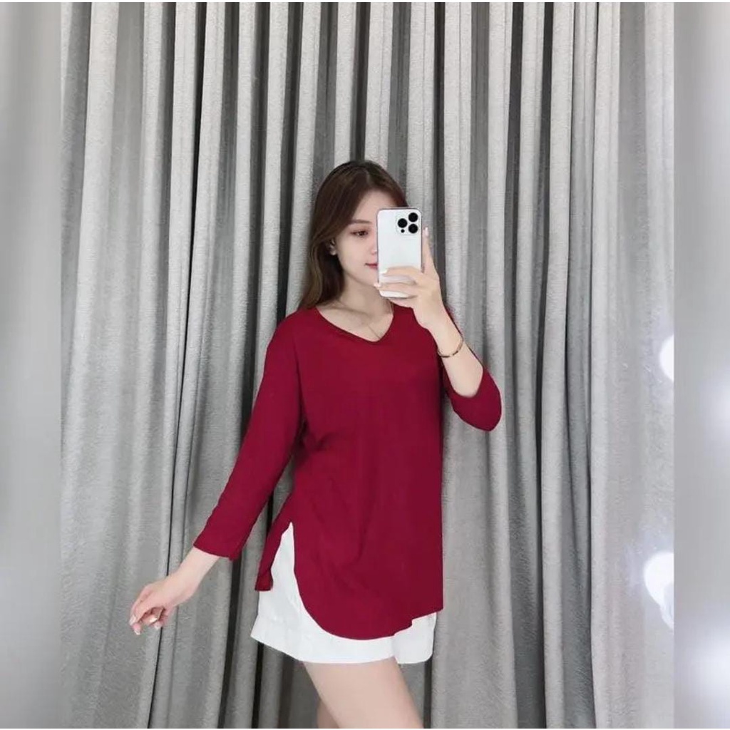 Kaos Oversize Lengan 7/8 Kaos Wanita Atasan Wanita SpandeK Apps