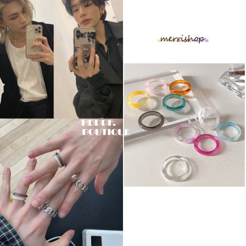 2023 Hallyu Baru KPOP Stray Kids Felix Yang Sama Cincin Warna Akrilik Kekasih Pasangan Cincin Permen Warna Transparan Resin Cincin