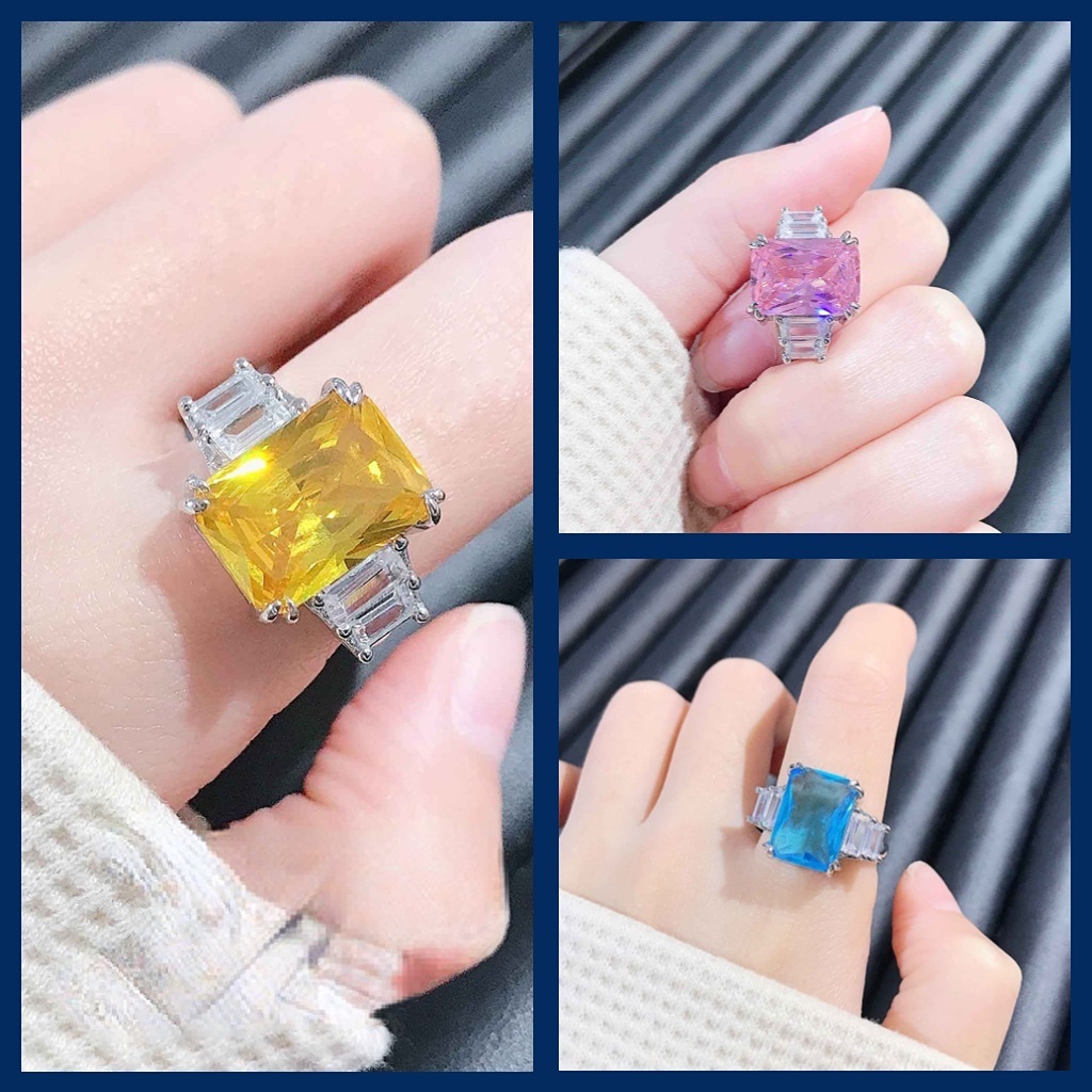 Goldkingdom Aksesoris Perhiasan Fashion Ready Stock Topa Cincin Biru Pt950 Cincin Berlian Mosant Impor Hadiah Pernikahan