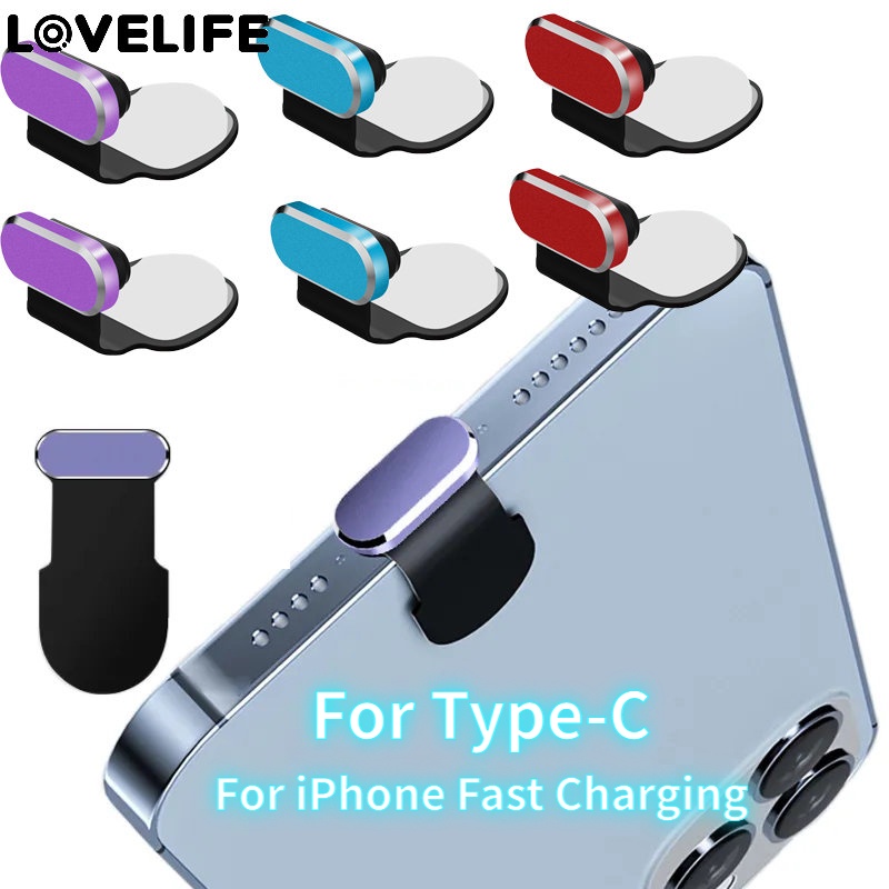 Topi Penutup Port Pengisian Ponsel Pelindung Lubang Ponsel Colokan Debu Logam Multi Warna Colokan Aluminium Tipe-C Kompatibel Dengan Type-C/IPhone Fast Charging