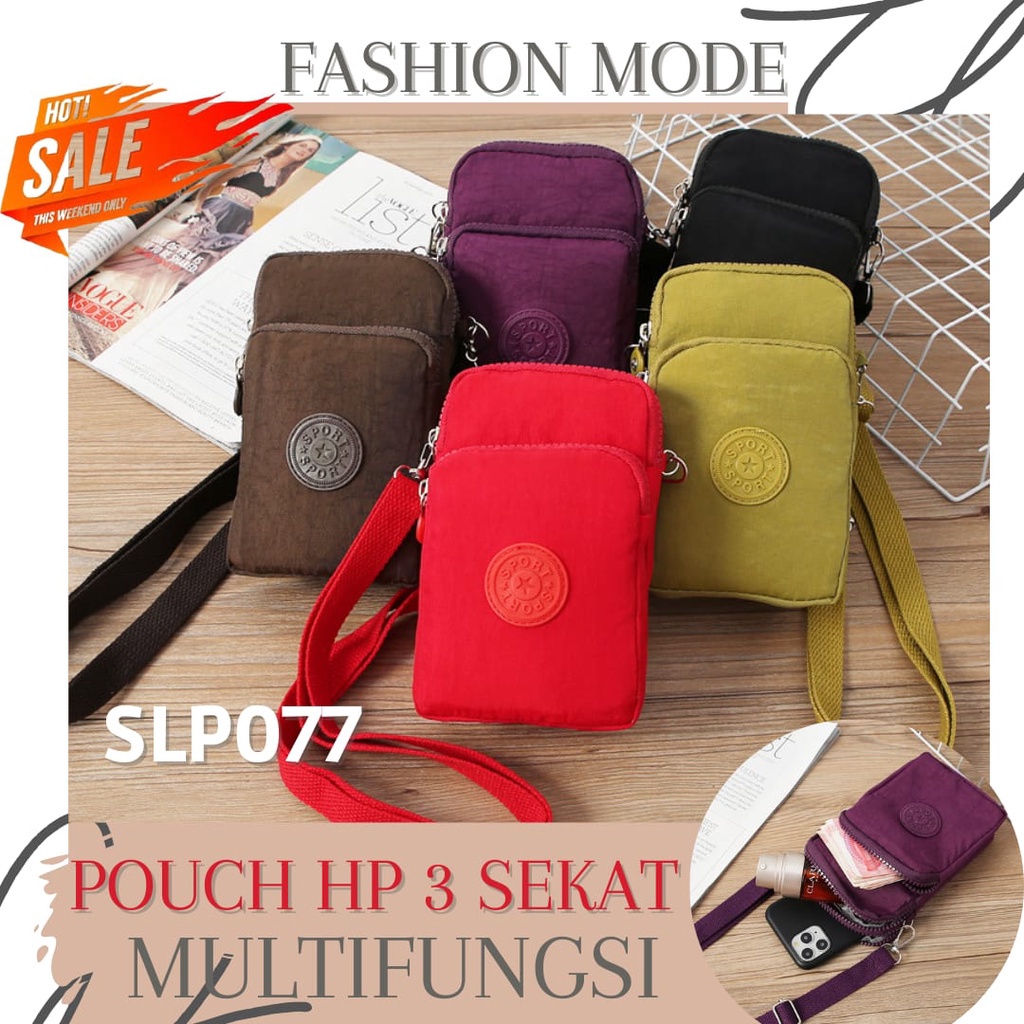 IMURA | NYLON POUCH SELEMPANG HP HANDPHONE WATERPROOF WANITA 3 SEKAT MURAH IMPORT DOMPET MINI CEWEK