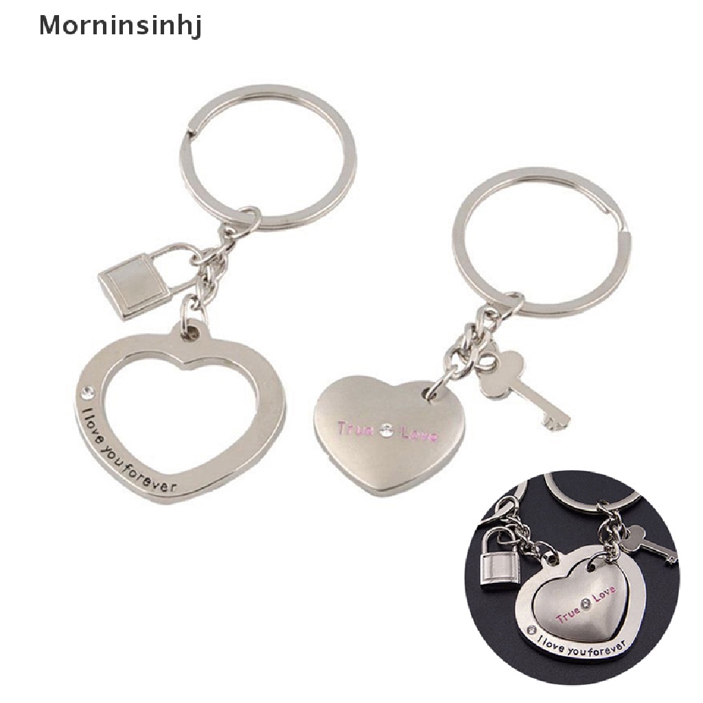 Mornin 1pasang Awesome Love Heart Lock Gantungan Kunci Ring Keyring Keyfob Lover Couples Gift id