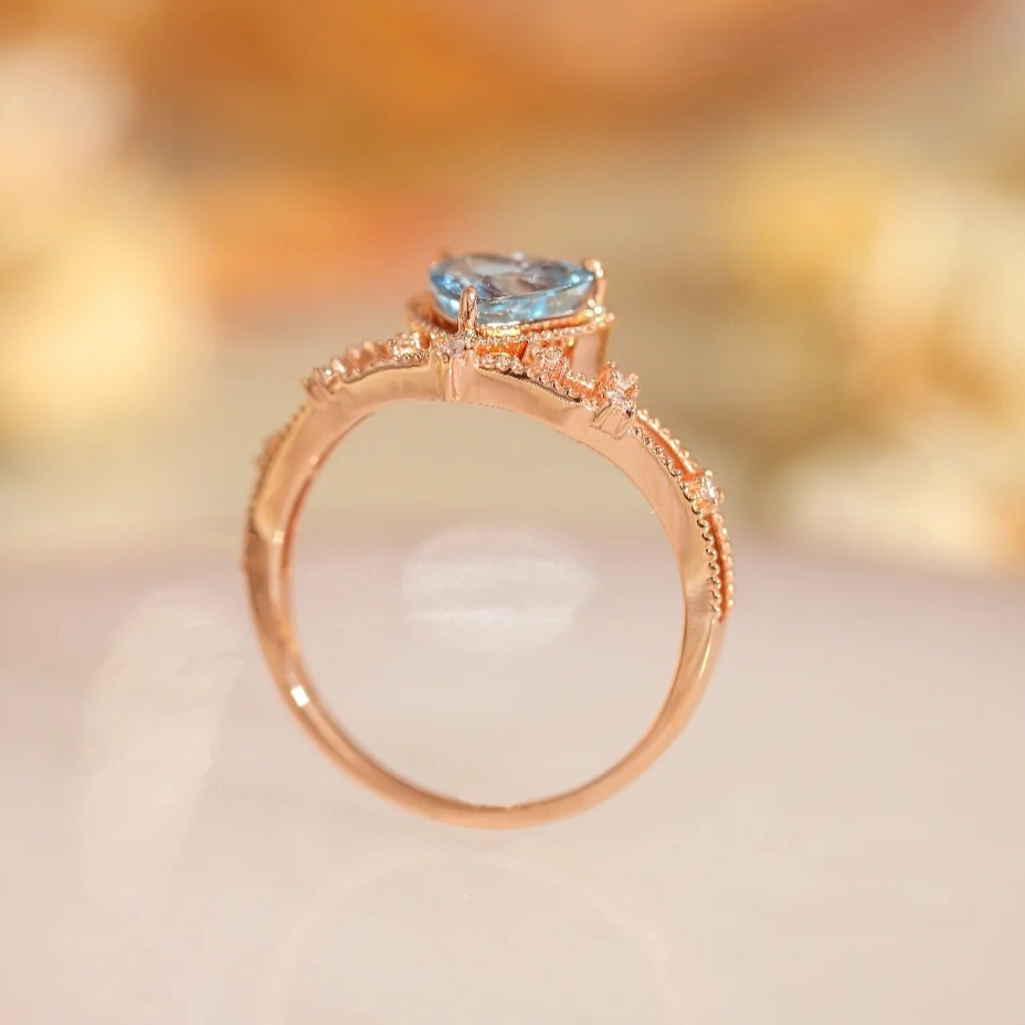 Goldkingdom Fashion Perhiasan Aksesoris Ready Stock CAI Bao Pembukaan Cincin Ins Angin Santa Maria Topa Biru Cinta Berbentuk Cincin Untuk Wanita