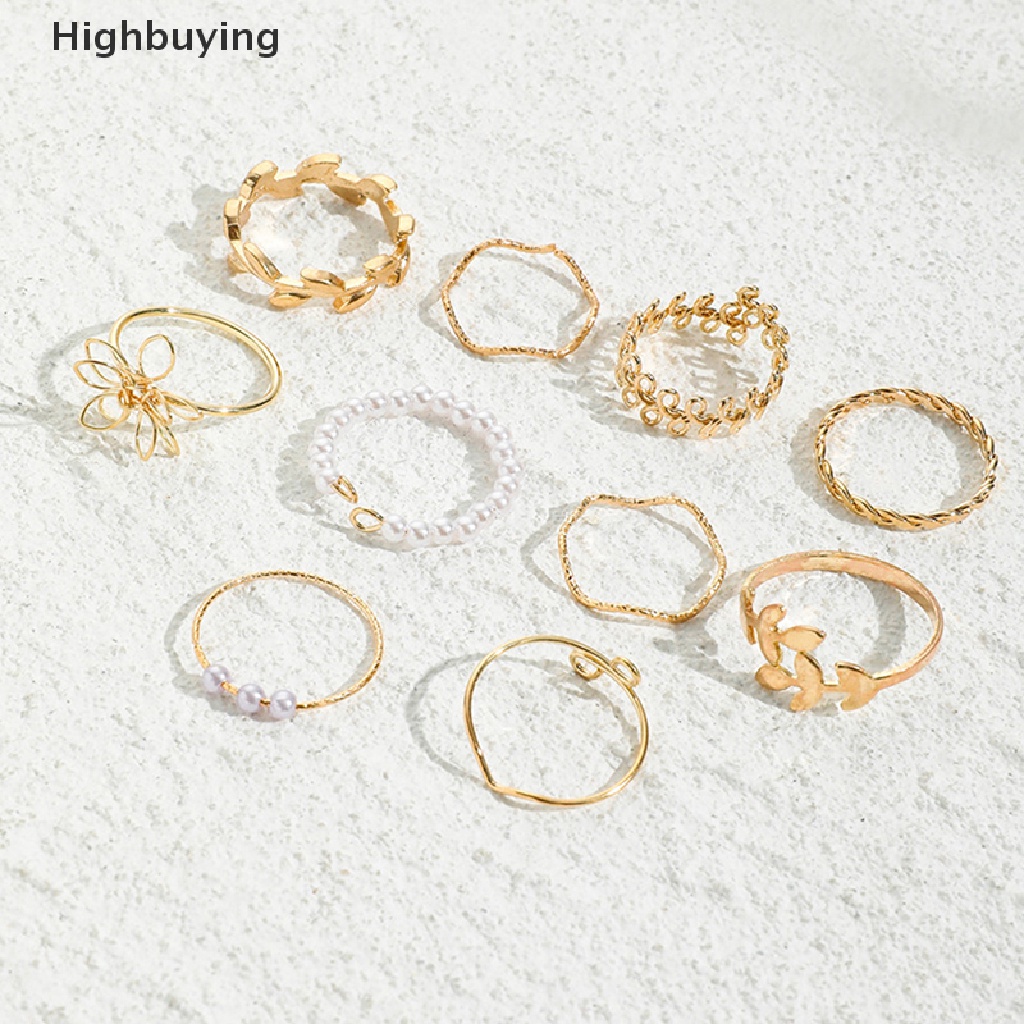 Hbid Bohemian Gelombang Bunga Cincin Set Untuk Wanita Vintage Geometris Mutiara Kupu-Kupu Rantai Logam Knuckle Rings Glory