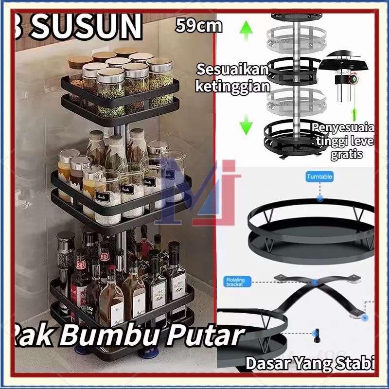 【COD】Rak Bumbu Putar 360 Derajat/Rak Dapur Serbaguna/rak Bumbu Dapur Susun Stainless/Rak Rempah Dapur Stainless