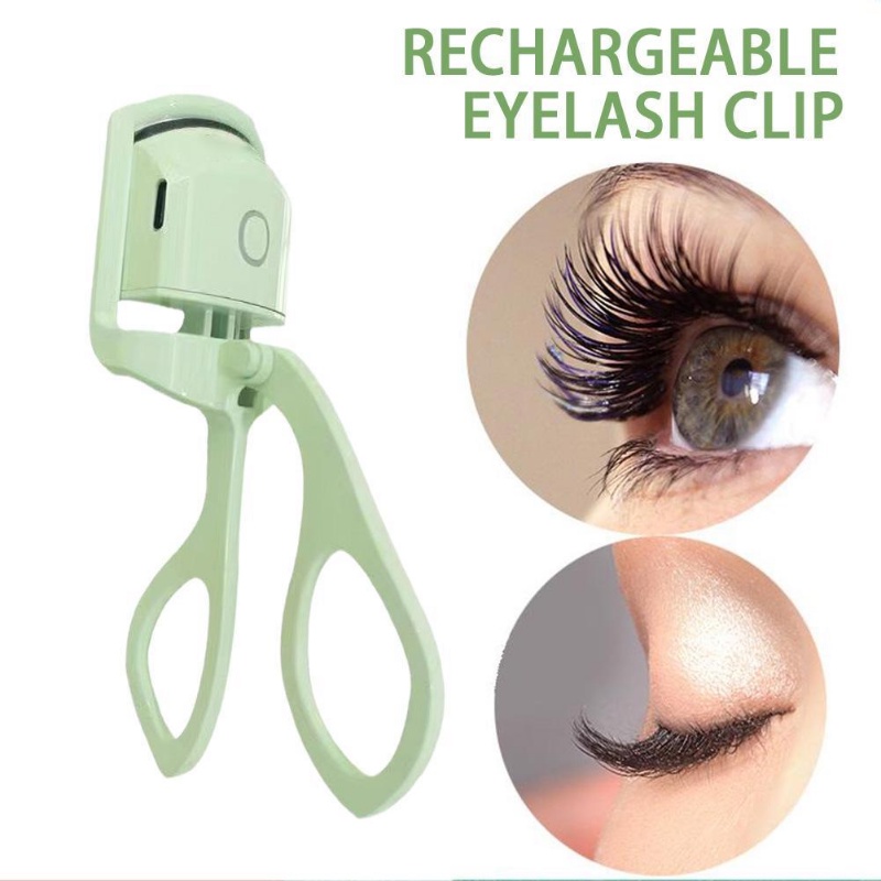 Green Eyelash Curler Portable Electric Heated Perm Comb USB Rechargeable Tahan Lama Bulu Mata Thermal Curler Alat Makeup