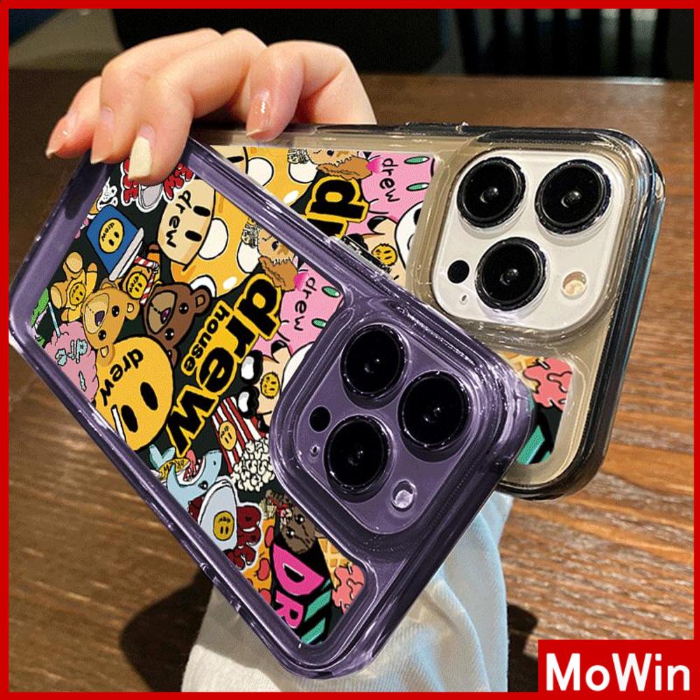 For iPhone 14 Pro Max iPhone Case Acrylic Hard Case HD Clear Case Plating Button Shockproof Purple Cartoon Black Compatible For iPhone 13 Pro max 12 Pro Max 11 xr 7plus 6splus