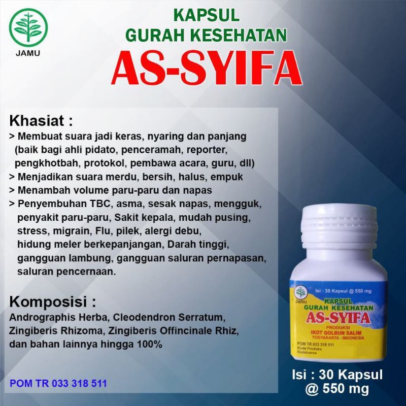 Kapsul Gurah Kesehatan As Syifa Assyifa Obat Batuk Flu Pilek Pernafasan Herbal