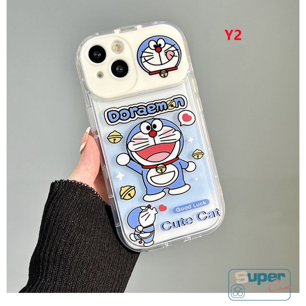 IPHONE Kucing Lucu Kartun Doraemon Kepribadian Flip Make Up Mirror Case Kompatibel Untuk Iphone11 13 14 12 Pro MAX XR 78 14 Plus XS X MAX SE 2020 Lembut TPU Shockproof Phone Cover Casing