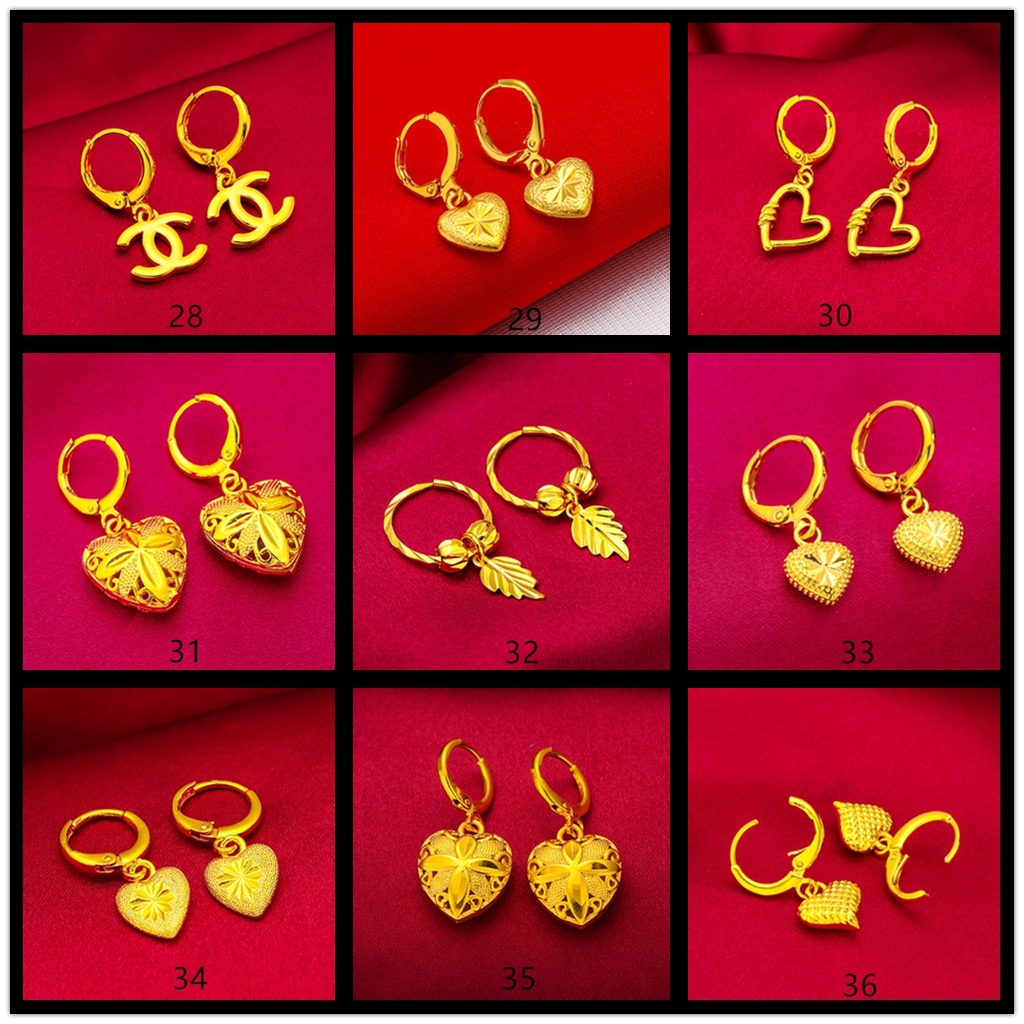 Goldkingdom Aksesoris Perhiasan Fashion Ready Stock Anting Liontin Mini Lapis Emas Cinta Busur Daun Pesona Kelinci Beruntung Styling Ruby Berlian Telinga Studs